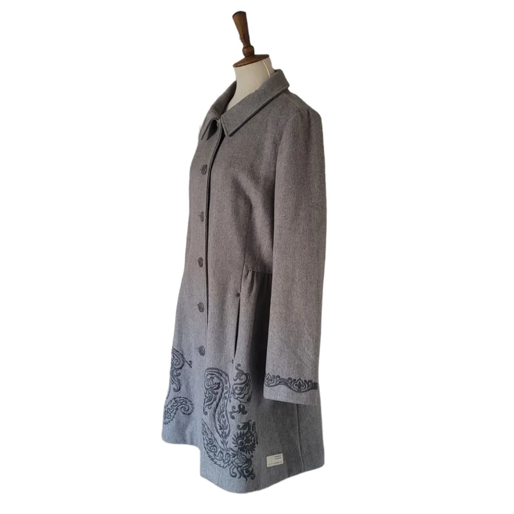 Odd Molly Gray Embroidered Wool Midi  Swing Coat. NWT‎